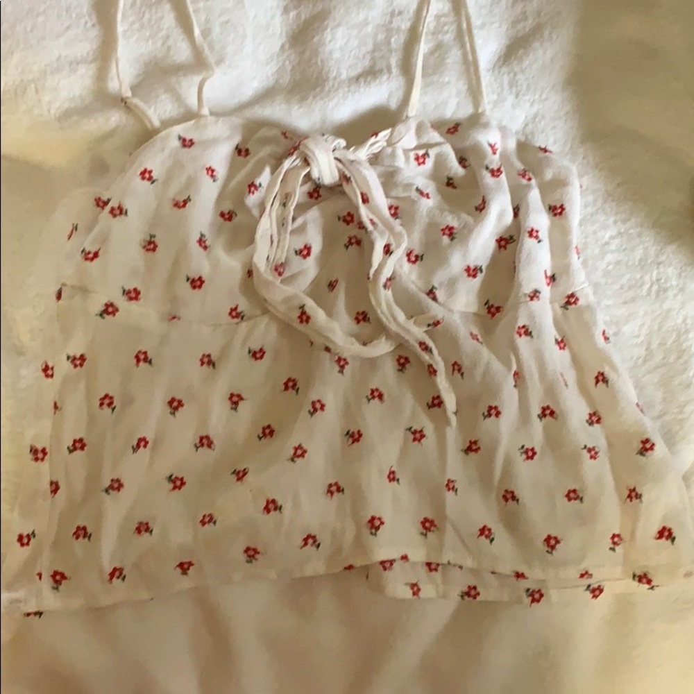White tank top with red flowers- brandy Melville